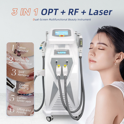 สกรีนคู่ 3 ใน 1 เครื่องยกใบหน้า RF มัลติฟункชั่น Nd Yag Laser การกําจัดรอยสัก OPT IPL เครื่องกําจัดผม